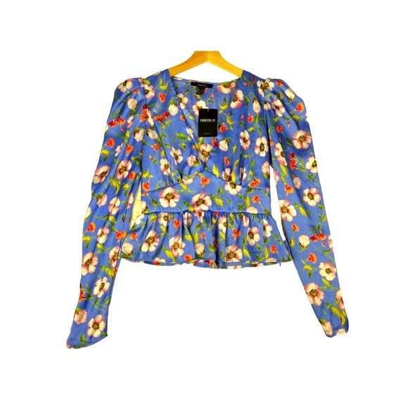 Forever 21 Lavender Floral Peplum Longsleeve Top Size Medium - Picture 1 of 12